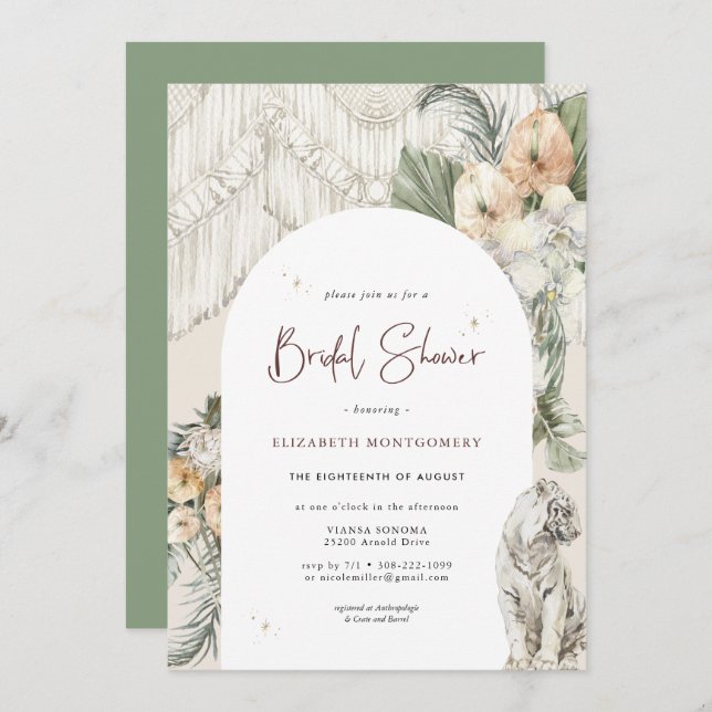 Wild Love | Boho Macrame Greenery Bridal Shower Invitation (Front/Back)
