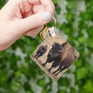 "Wild Love: The Bison and Her Calf" Key Ring
