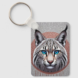 Wild Lynx Geometric Portrait With Copper Accents Key Ring