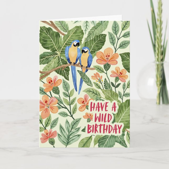 Wild Macaw Jungle Birthay Card (Front)