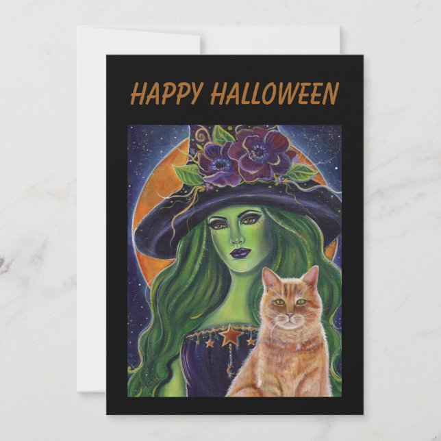 Wild Magic Halloween witch and cat by Renee Lavoie Save The Date (Front)