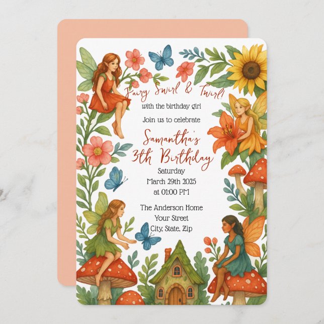 Wild Magical Fairy Garden Birthday Party -  Invitation (Front/Back)