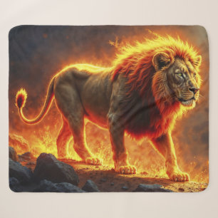 Wild majesty fire lion powerful lava predator  sherpa blanket