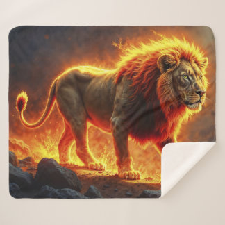 Wild majesty fire lion powerful lava predator  sherpa blanket