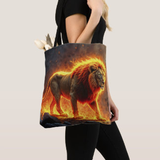 Wild majesty fire lion powerful lava predator tote bag