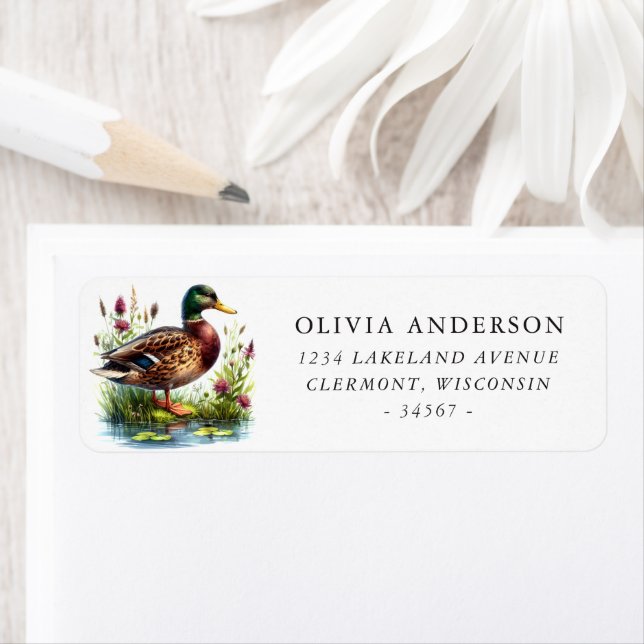 Wild Mallard Duck Return Address Label (Insitu)