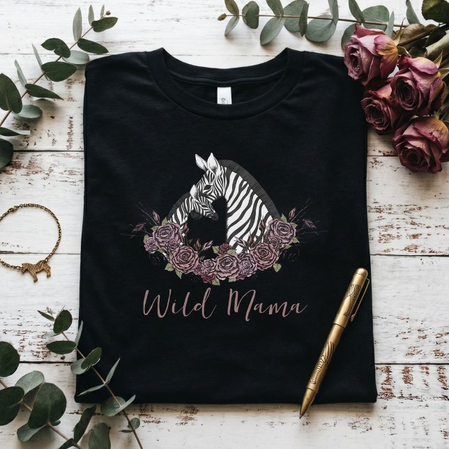 Wild Mama Zebra Mummy T-Shirt (Alternative wild mama zebra safari baby shower mommy t-shirt for mother to be with soft gothic vibes)