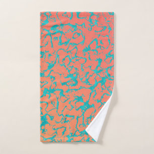 Wild Marble 6 - Living Coral and Turquoise Hand Towel