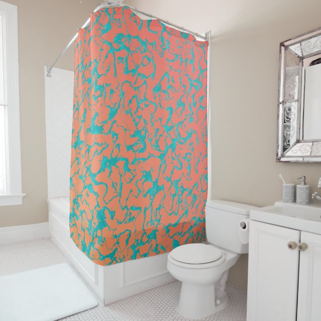 Wild Marble 6 - Living Coral and Turquoise Shower Curtain (In Situ)