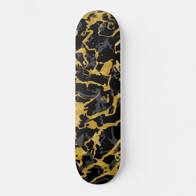 Wild Marble 8 - Black and Gold,Grey Skateboard (Front)