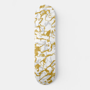 Wild Marble 9 - White and Gold,Grey Skateboard