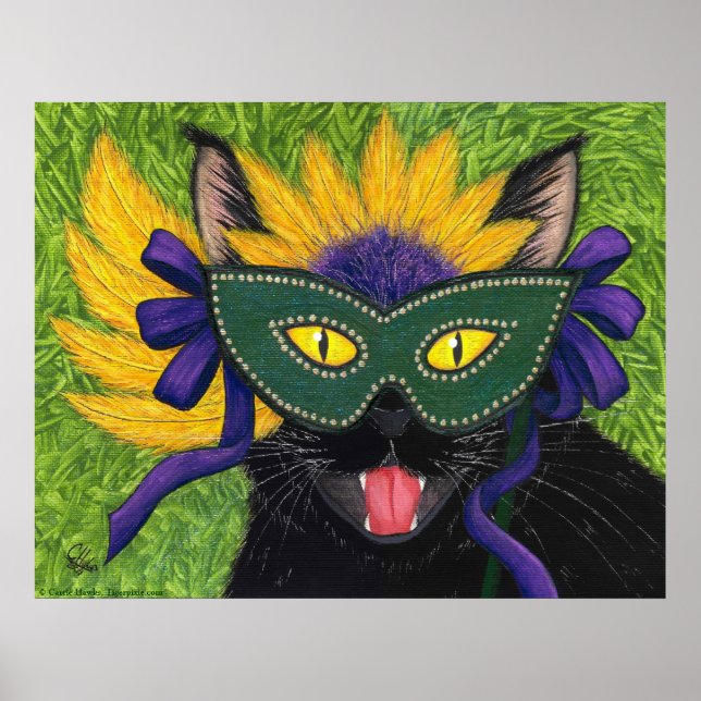 Wild Mardi Gras Cat Party New Orleans Mask Art Pri Poster (Front)