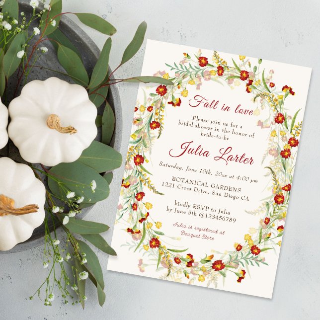 Wild Marigold Flowers Foliage Bridal Shower Invitation (Creator Uploaded)