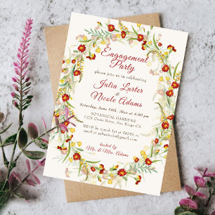Wild Marigold Flowers Foliage Engagement Party Invitation