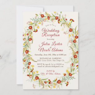 Wild Marigold Flowers Foliage Wedding Reception Invitation