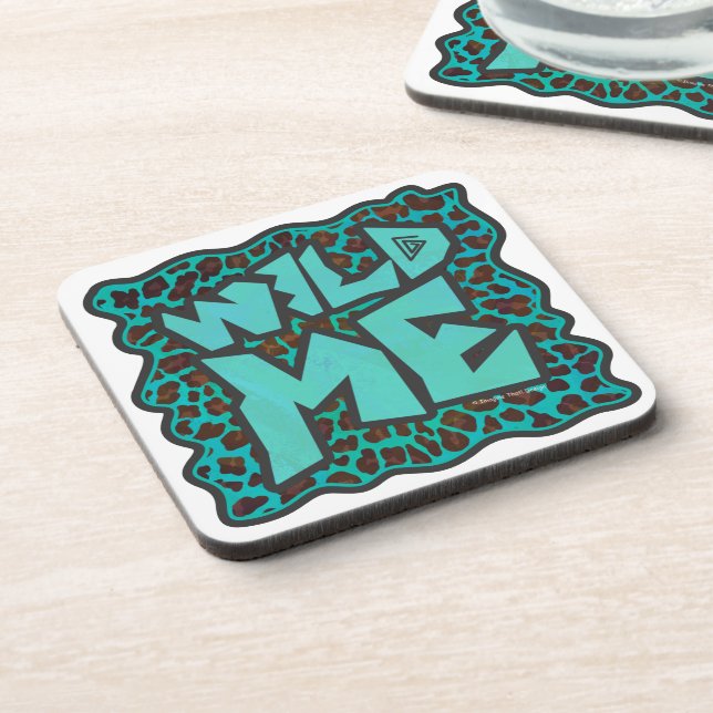 Wild Me Brown and Teal Leopard Design Coaster (Left Side)