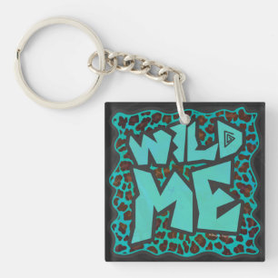 Wild Me Brown and Teal Leopard Design Key Ring