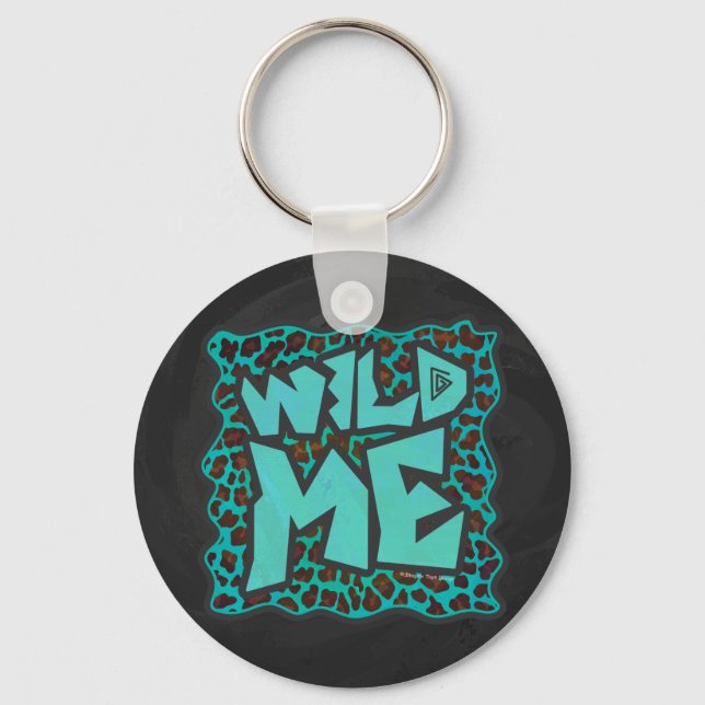 Wild Me Brown and Teal Leopard Design Key Ring (Front)