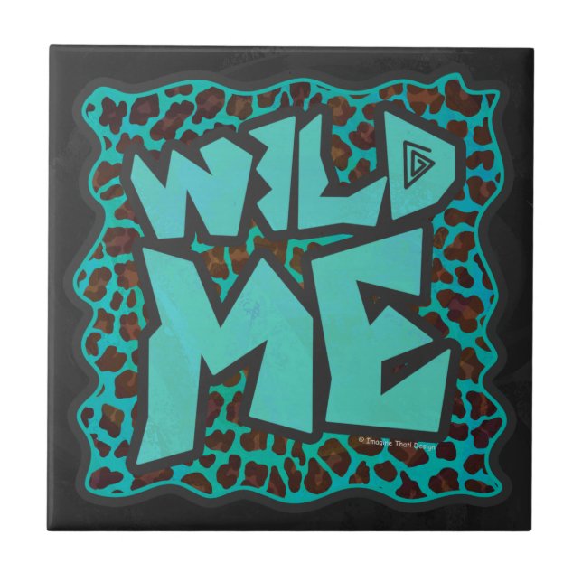 Wild Me Brown and Teal Leopard Design Tile (Front)