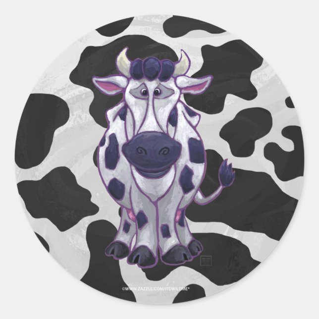Wild Me Cow Black and White Classic Round Sticker (Front)