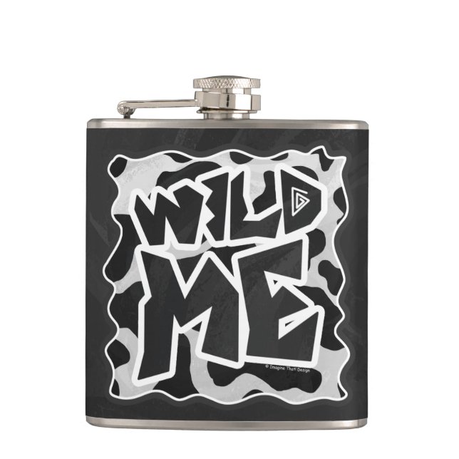 Wild Me Cow Black and White Hip Flask (Front)