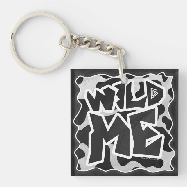 Wild Me Cow Black and White Key Ring (Front)