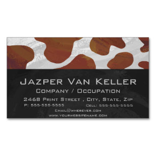 Wild me Cow Brown and White Print Magnetic Business Card