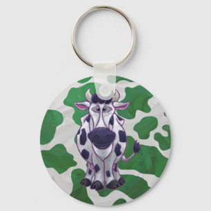 Wild Me Cow Green and White Print Key Ring