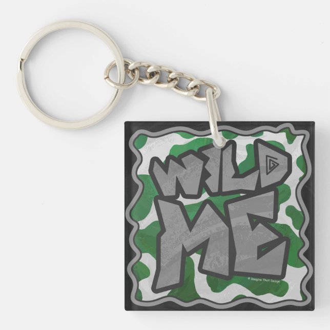 Wild Me Cow Green and White Print Key Ring (Front)