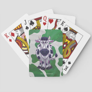 Wild Me Cow Green and White Print Playing Cards