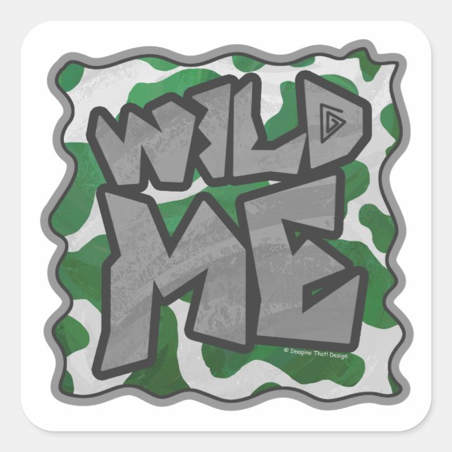 Wild Me Cow Green and White Print Square Sticker (Front)