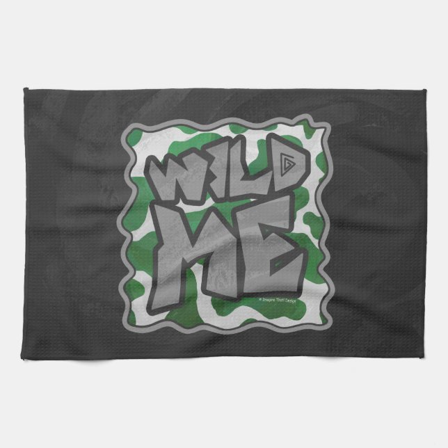 Wild Me Cow Green and White Print Tea Towel (Horizontal)