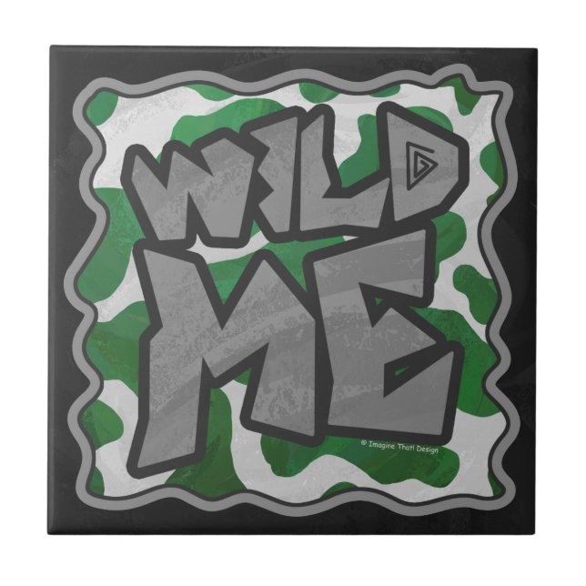 Wild Me Cow Green and White Print Tile (Front)