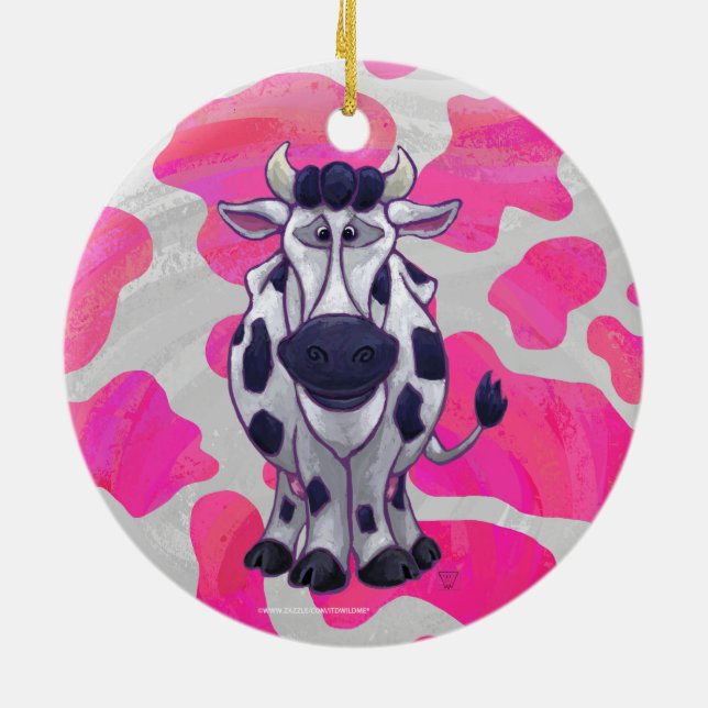 Wild Me Cow Pink and White Ceramic Ornament (Back)