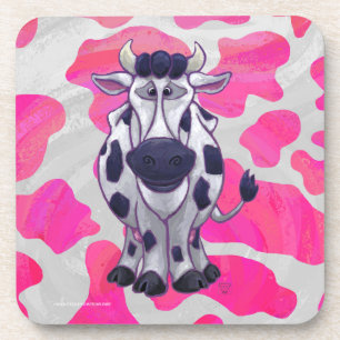 Wild Me Cow Pink and White Coaster
