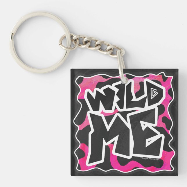 Wild Me Cow Pink and White Key Ring (Front)