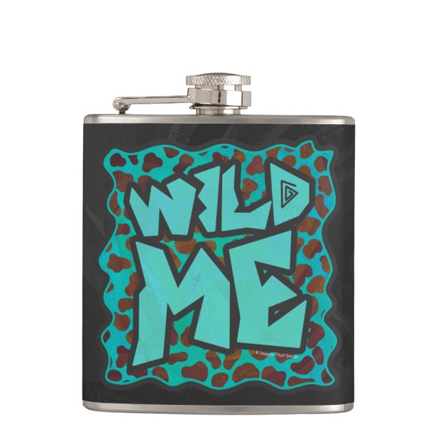 Wild me Dalmatian Brown and Teal Design Hip Flask (Front)