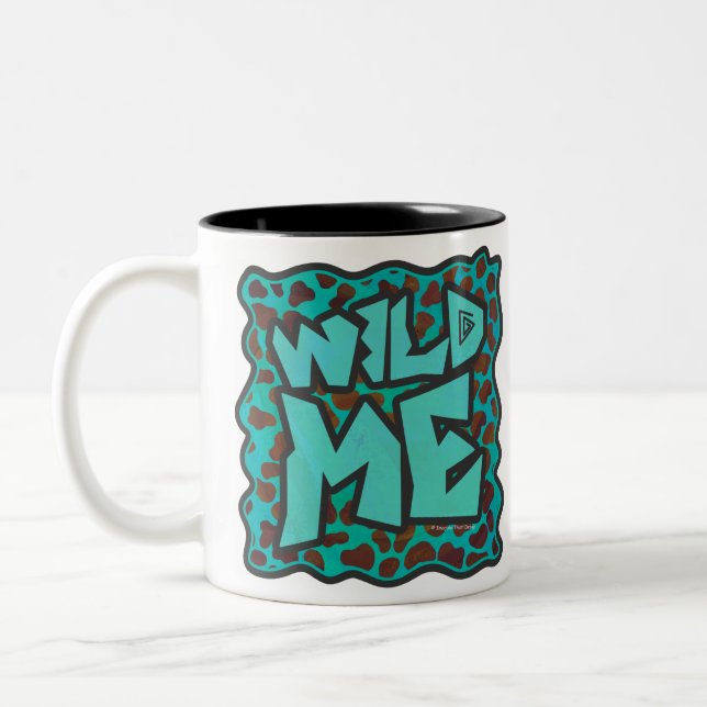 Wild me Dalmatian Brown and Teal Design Two-Tone Coffee Mug (Left)