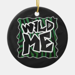 Wild Me Green and Black Zebra Pattern Ceramic Ornament