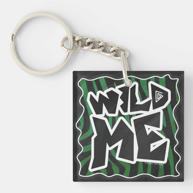 Wild Me Green and Black Zebra Pattern Key Ring (Front)
