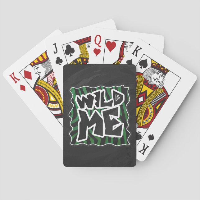 Wild Me Green and Black Zebra Pattern Playing Cards (Back)