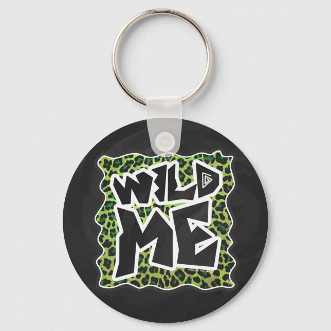 Wild Me Leopard Black and Green Design Key Ring (Front)
