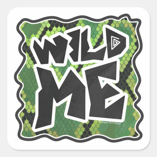 Wild Me Snake Black and Green Print Square Sticker (Front)