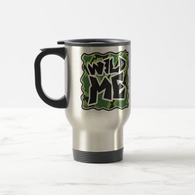 Wild Me Snake Black and Green Print Travel Mug (Left)