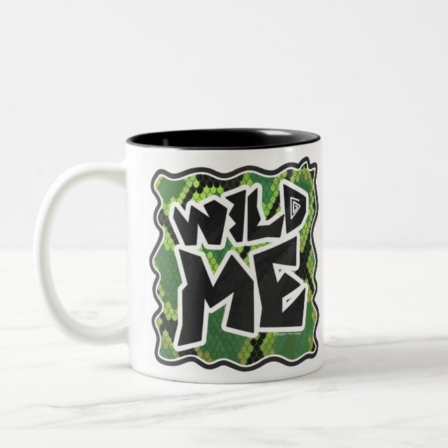 Wild Me Snake Black and Green Print Two-Tone Coffee Mug (Left)