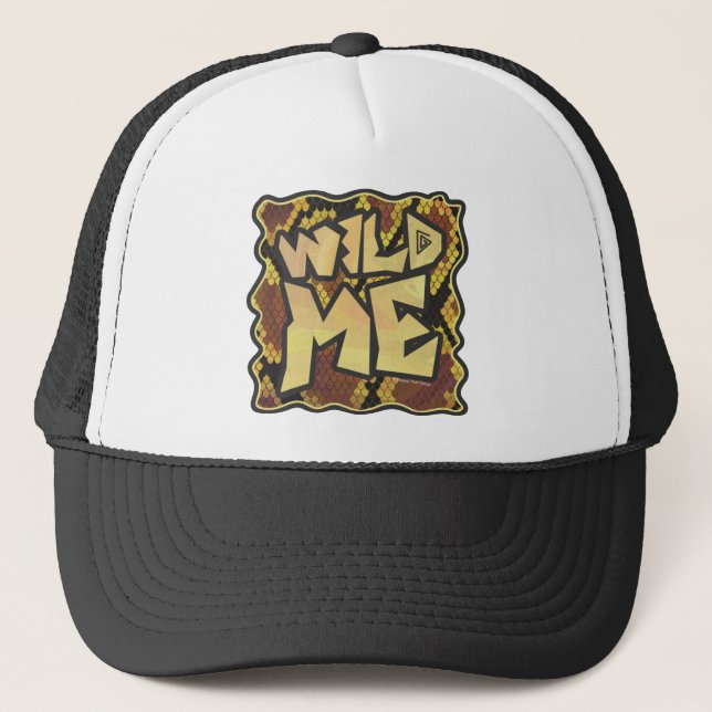 Wild Me Snake Brown and Gold Print Trucker Hat (Front)