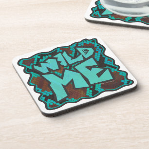 Wild Me Snake Brown and Teal Print Coaster