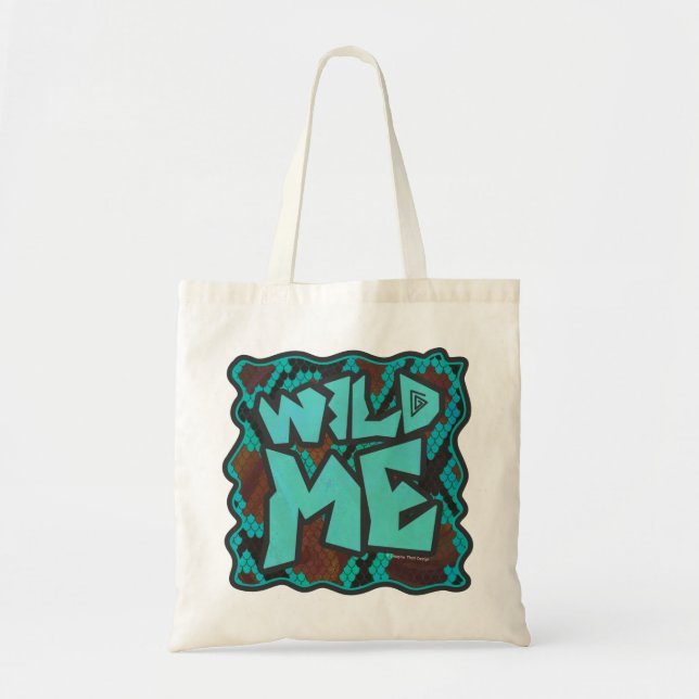 Wild Me Snake Brown and Teal Print Tote Bag (Front)