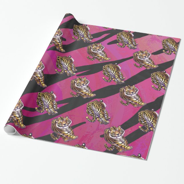 Wild Me Tiger Black and Pink Wrapping Paper (Unrolled)