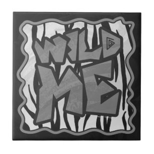 Wild Me Tiger Black and White Print Ceramic Tile